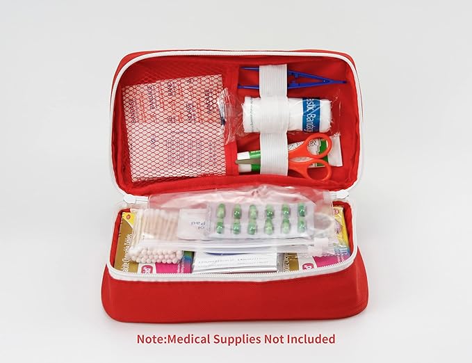 Portable Empty First Aid Kit Bag, Travel Medicine Pouch, Small Medical Bag (Red)