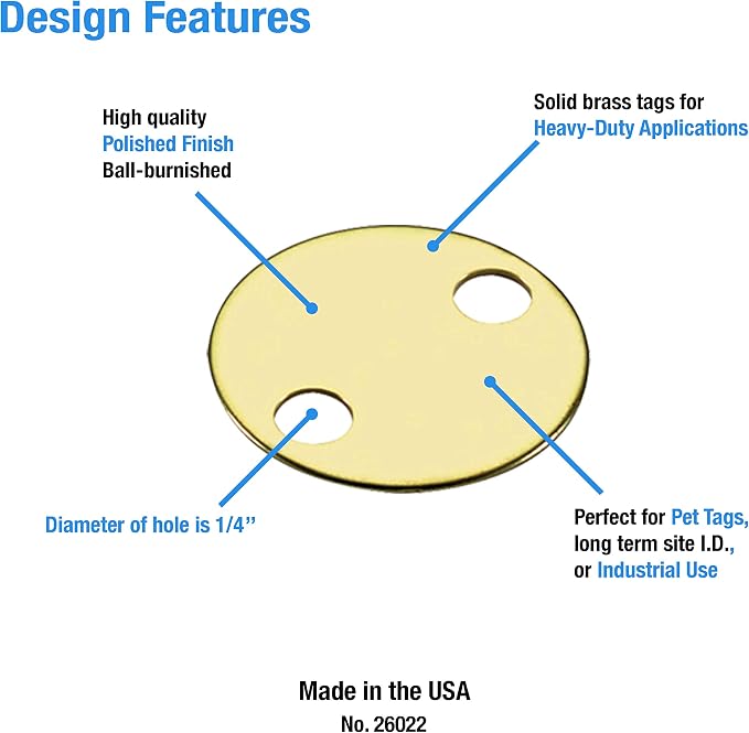 Lucky Line Solid Brass Round Tag 1-1/4" - Two Holes - 100 per Box (26022)