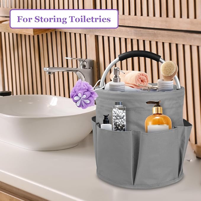 2Pcs 17L Foldable Cleaning Caddy Tote with Handle for Camping, Dark Gray | IHOMAGIC Cleaner Caddy Organizer with 6-Pocket, Portable Shower Caddy, Tool Bag Bucket Organizer for Garden, Dorm, Household