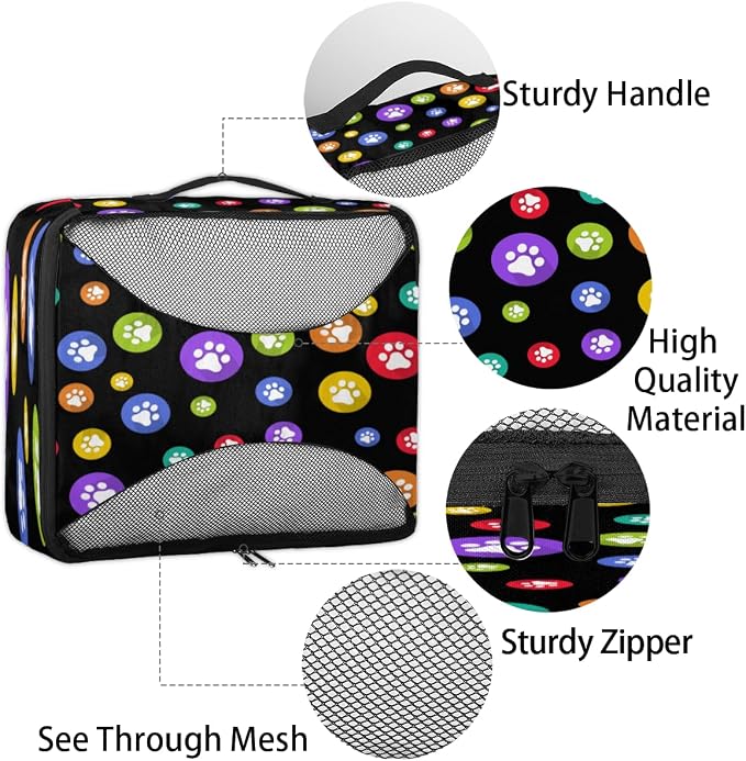 Color Round Pet Pows 4 Piece Packing Set Mesh Organizers with Lightweight Design for Luggage Backpacks Business Trips Outdoor Adventures and Toiletry Storage