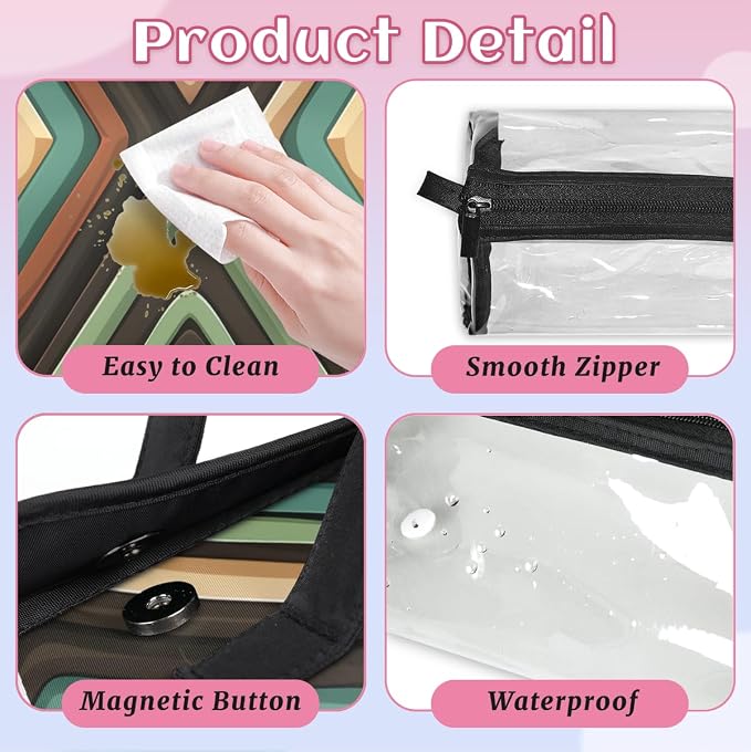Geometric Shapes Makeup Bag for Women Hanging Roll-Up Travel Organizer Toiletry Kit with 4 Removable Compartments, Mid Century Modern