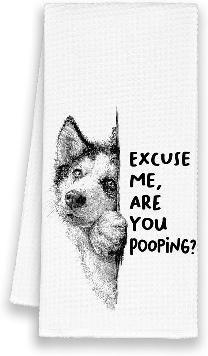 Funny Dog Husky Bathroom Towels, Cute Rustic Hand Kitchen Towels Gifts for Dog Lovers, are You Pooping Bar Dish Towel Decor for Dorm Bar Cafe 16x24in