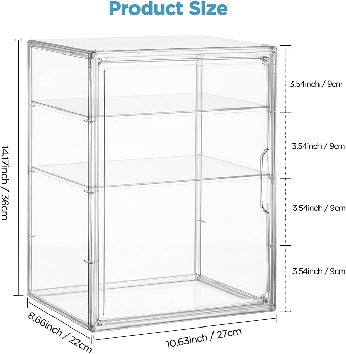 HBlife Baby Bottle Storage Organizer for Countertop Cabinet, 3 Tiers Adjustable Clear Acrylic Bottles Storage Station Case Box Container with 2 Removable Dividers and Magnetic Door, Large
