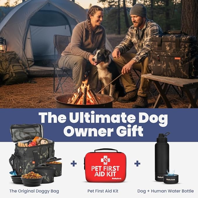 Original Doggy Bag™ Dog Travel Bag for Supplies with Travel Bowls | 2 BPA-Free Collapsible Bowls, 2 Pet Food Containers, TSA-Ready, Road Trips, Camping, Weekend Getaways, Doggy Gift, Camo