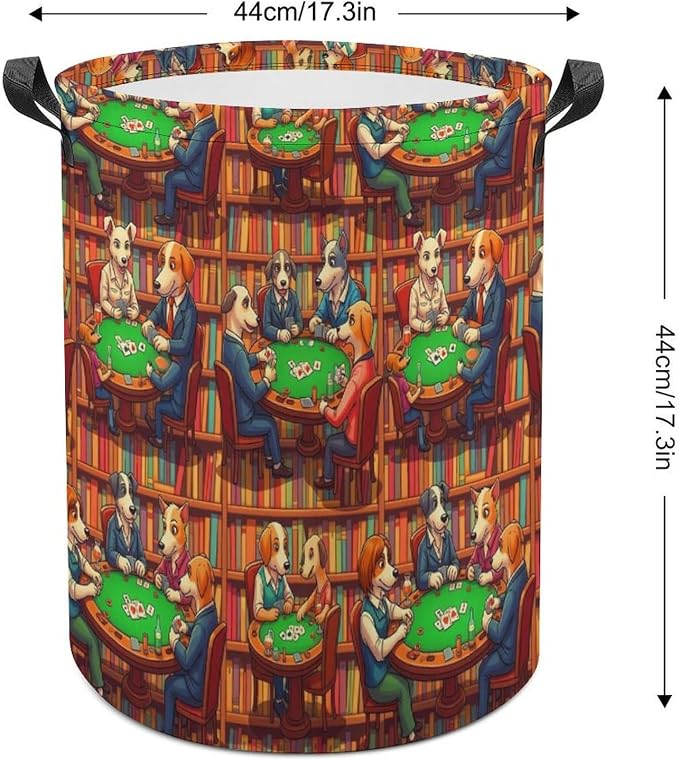 Foldable Laundry Organizer with Handles Dogs Playing Poker Cards Library, Waterproof Hamper Basket for Clothes, Toys, and Bedroom Storage Solutions