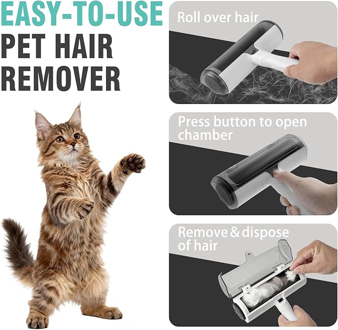 Reusable Lint Roller for Pet Hair - Extra Sticky Washable Cat & Dog Hair Remover for Furniture, Couch, Carpet, and Car - Eco-Friendly Portable Fur Removal Tool, No Refills Needed.