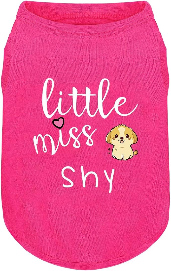 Pink Cotton Dog Shirt with 'Little Miss Shy' Print, Soft & Breathable Pet Apparel for Small to Large Dogs, All-Season Sleeveless Vest, Cute and Comfortable Dog Outfit.Pink Puppy XL