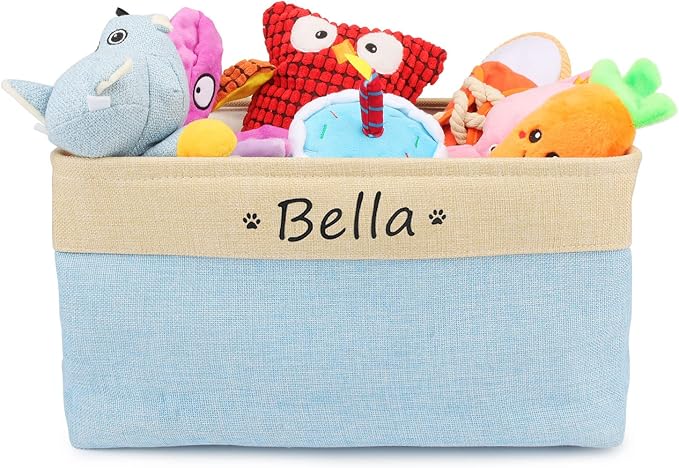 Personalized Dog Toy Storage Basket Bin Collapsible Customized Pet's Name Storage Box Organizer for Dog Toys、Dog Clothing、Dog Apparel & Accessories(Blue-S)