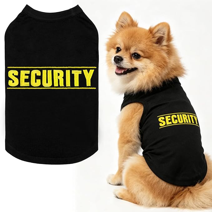 BINGPET Embroidered Security Dog Shirts,Soft Cotton Puppy Tshirt,Breathable Lightweight Dog Costumes Tank Top Vest,Machine Washable Stretchy Clothes for Small Medium Large Dogs Boy Girl (S)