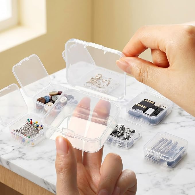 24 Packs Small Clear Plastic Beads Storage Containers Box with Hinged Lid for Storage of Small Items, Crafts, Jewelry, Hardware(2.12 x 2.12 x 0.79 Inches)