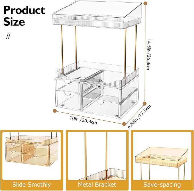 SNSLXH 4-Tier Clear Makeup Organizer Bathroom Storage | 4 Drawers Cosmetics Organiser, Ideal for Countertop, Bathroom, Office, Dresser, for Cosmetics, Skincare, Perfume, Lipstick