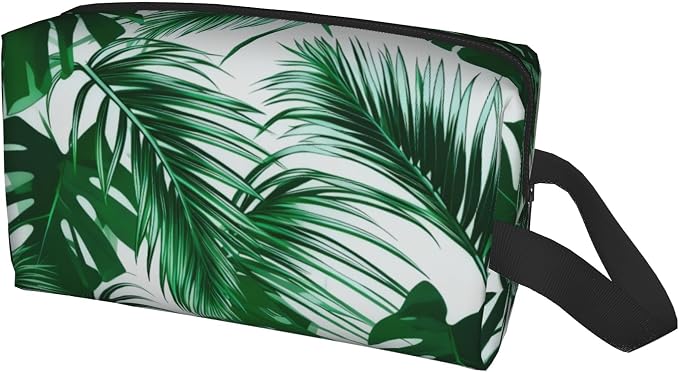 Tropical Palm Leaf Makeup Bag - Durable 600D Oxford Fabric Travel Cosmetic Bag, Shockproof Foam Padded Toiletry Organizer for Gym & Daily Use 10x6.2x4.9 Inch