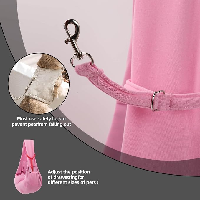 ARZQUT Dog and Cats Carrier Sling, Small Pet Carrier with Storage Pocket | Reversible Puppy Sling Carrier, Safety Buckle, Storage bag, Machine Washable for Travel, Outdoor Activitie, Hand-Free, Pink