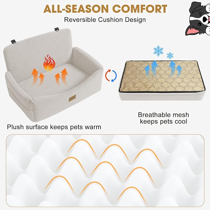 JOEJOY Dog Car Seat for Large Medium Sized Dogs Under 55 lbs, Dog Booster Seat for 2 Small Dogs with Detachable Washable Cover, Memory Foam Pet Car Seat with 2 Safety Belts and Storage Pockets