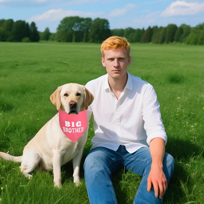 Big Brother Dog Bandana Pink Large 1PCS, Adjustable Triangle Scarf | Pregnancy Announecment, New Baby for Family.