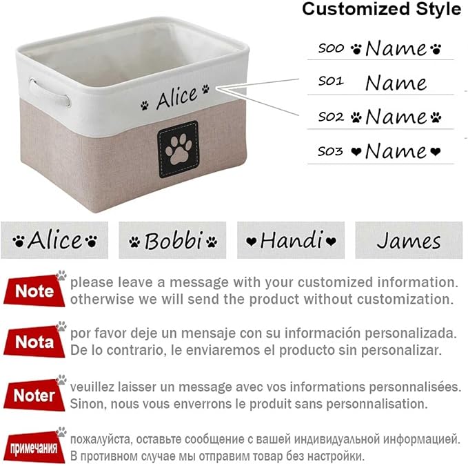 Custom Name Pet Dog Toys Basket/Bin, Paw Custom Personalized Logo Cat Clothes Box Accessories Organize Storage Bin, 4 Patterns Round Paw, Classic Paw, Heart or Name Only (Brown)