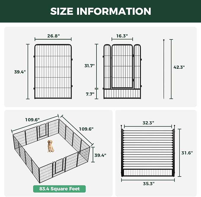FXW Rollick Dog Playpen with RV Step Grid, 40" H, 16 Panels | Heavy-Duty & Easy setup Play Area, Helps Close Stair Gaps, Fits 32" RV Step Opening, For Medium & Large Dogs, Patented
