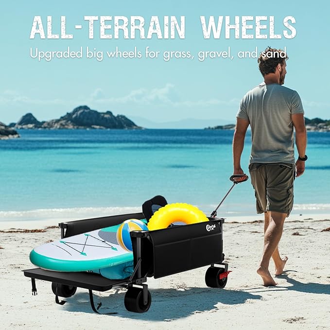 Portal 26" Extra Wide 55" Long Foldable Wagon with Tailgate, Large 600L Collapsible Wagon with Cargo Net, 500 LBs Heavy Duty Utility Cart with Big All-Terrain Wheels for Beach, Camping, Sports, Dogs | 26" Extra Wide 55" Long Wagon with Cargo Net, Heavy...