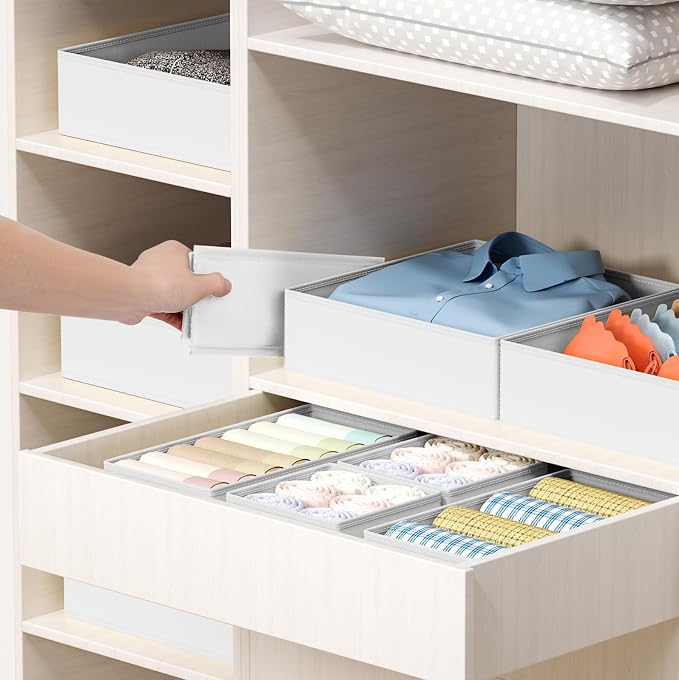 DIMJ Drawer Organizer Clothes Storage - 26 Pack Baby Dresser Organizer for Nursery, Foldable Closet Drawer Organizer Bins for Bedroom Organization, Fabric Storage Dividers for Socks, Underwears,White