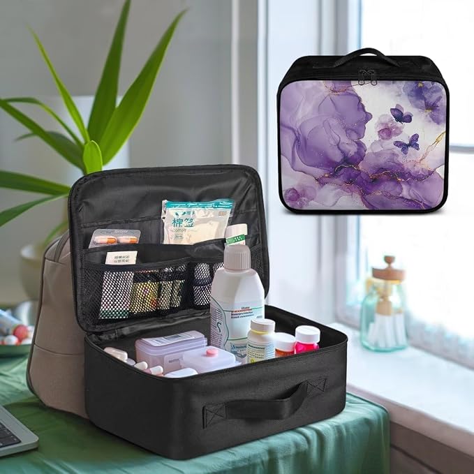 Rnyleeg Purple First Aid Bag Empty Modern Marble Print First Aid Kits for Businesses Emergency Medical Kit for Home, Office, Car, Outdoor