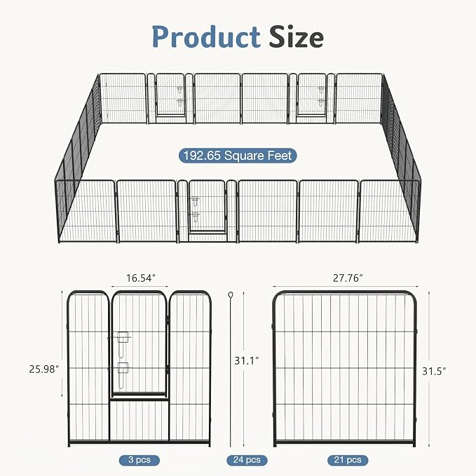 DUMOS Dog Playpen 32 Inch 24 Panels Indoor Outdoor Metal Pet Fence | Foldable Dog Play Pen with Door, Portable Exercise, RV Camping, Puppy Small Medium Dogs
