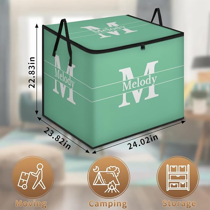 Custom Extra Large Storage Baskets Named with Lid, Personalized Storage Bins Basket Boxes Handles for Clothes Blanket Bedroom Closet Organizing Toys Shelves, Mint Green with Initial Letter
