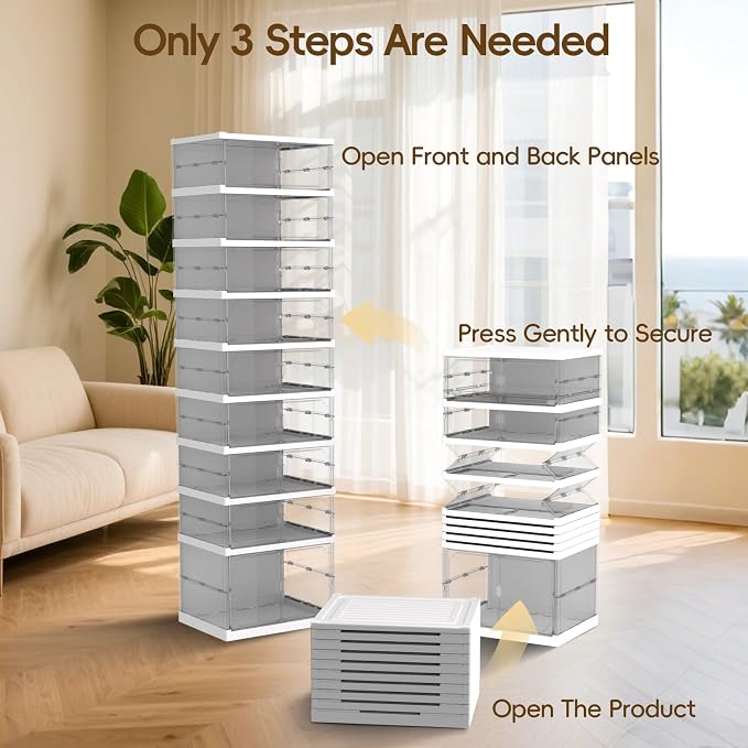 Dollate 9-Tier 18 Pairs Foldable Shoe Rack with Magnetic Clear Doors,Easily Assembled Portable Shoe Storage Organizer Cabinet for Entryway Living Room Bedroom