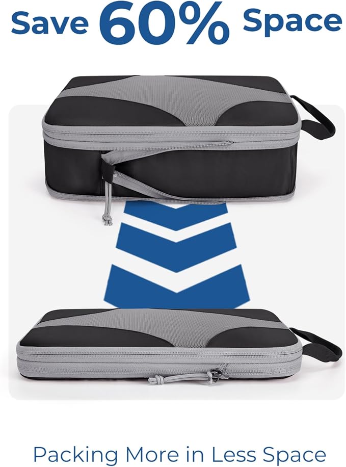 Bagsmart Compression Packing Cubes, Travel Bag Cruise Ship Essentials | Lightweight, Compressible Suitcase Organizer Set fit Standard Carry-On & Checked Luggage, 6 Set, 14 Set Washable Packing Bags