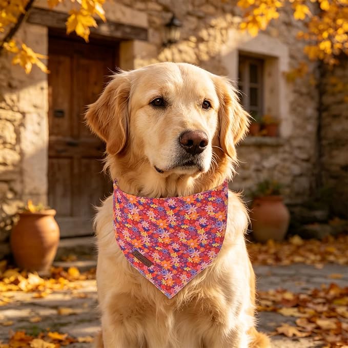 Fall Dog Collar-Fall Floral Dog Bandana- Cute Fall Leaves Dog Bandanas Adjustable Dogs Collar for Small Medium Large Dogs