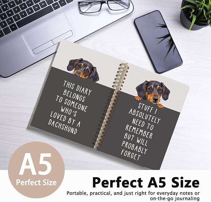 LIANGW Funny Dachshund Gifts for Women & Men | Dachshund Spiral Notebook Journal,Weiner Dog Gifts,Sausage Doxie Dog Gift,5.5x8.3 Inch