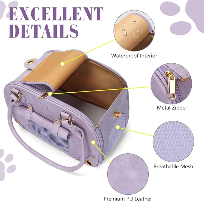 Dog Carrier Purse, Pet Bag, Waterproof Premium Leather Pet Travel Portable Bags for Cat and Small Dog Home & Outdoor Small Purple