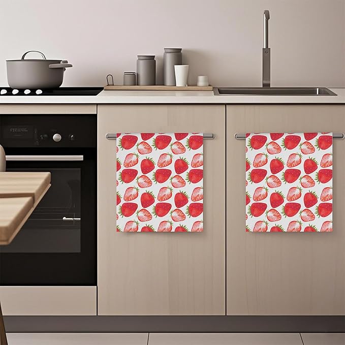 Strawberry Watercolor Hand Towels,Set of 2 Absorbent Pink Strawberries Bath Towel Kitchen Dish Towel Home Gym Hotel Bathroom Decor,16x24 Inches