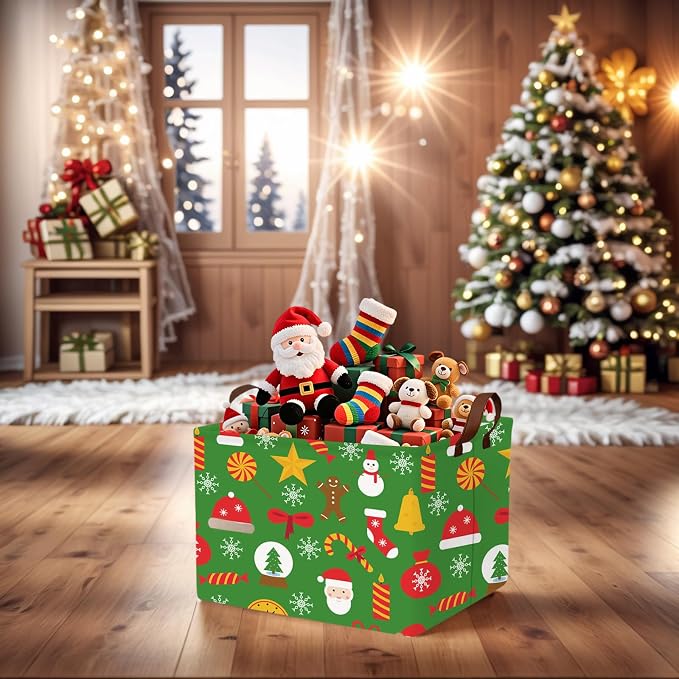 Empty Large Christmas Basket for Gifts Women Collapsible Storage Bin Kids Toy Box Holiday Décor (Snowflake Green)