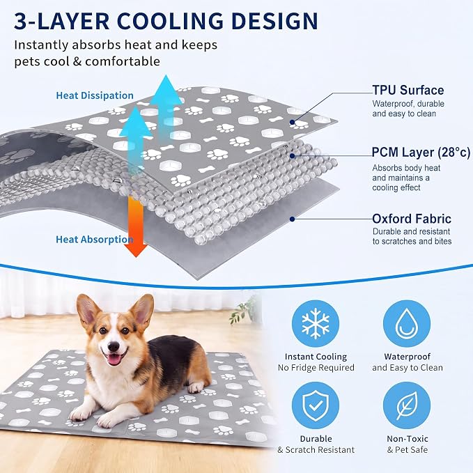 RattanView 2 Pcs Dog Cooling Mat for Cats 16"x20" Waterproof Self Cooling Pet Pad Portable Mat for Crate Kennel Car Sofa Bed Floor Summer Indoor Outdoor Travel with 2 Pcs Travel Bags