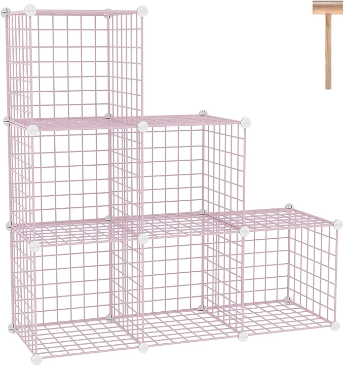 C&AHOME Wire Cube Storage, 6 - Cube Organizer Metal C Grids, Units, Pink | Modular Shelves Units, Closet Organizer, Storage Bins Shelving, Ideal for Home, Office, Living Room