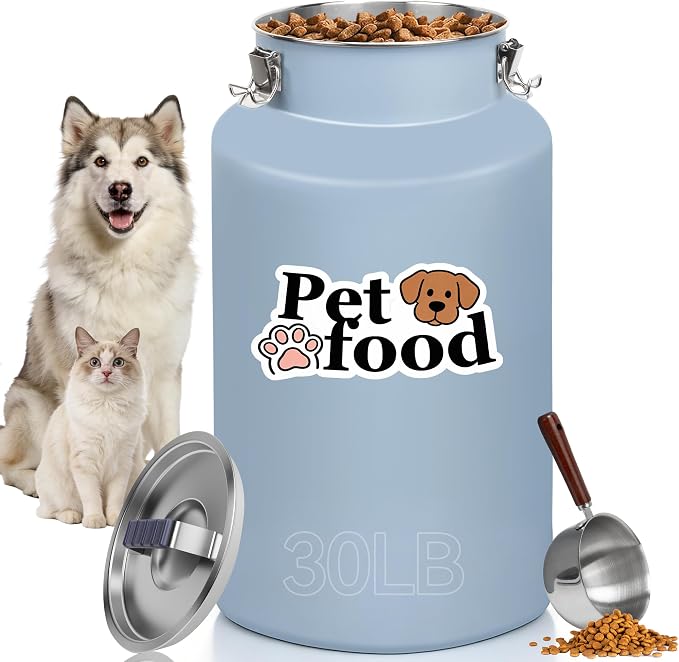 30lb Stainless Steel Dog Food Storage Container with Lid and Scoop | Airtight Metal Pet Food Storage, Large Capacity, Durable, Rust-Proof, Moisture-Proof, Keeps Kibble Fresh for Daily Use