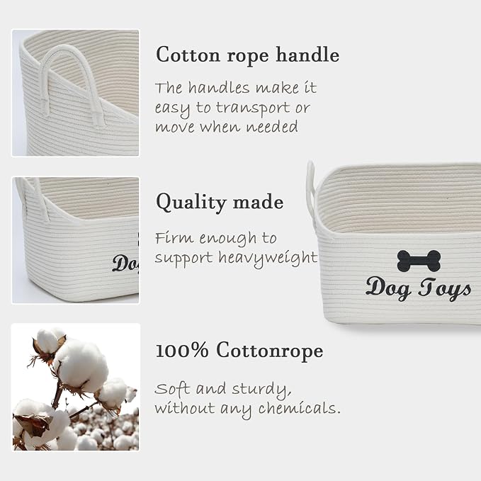 Large Dog Toy Basket-Woven Dog Toy Box for Living Room Area-Trapezoid Pet Toys Bin with Handle-Dog Organizer for Toys,Collar,Leash,Blanket -13.4''x11.8''x10.6''-Beige