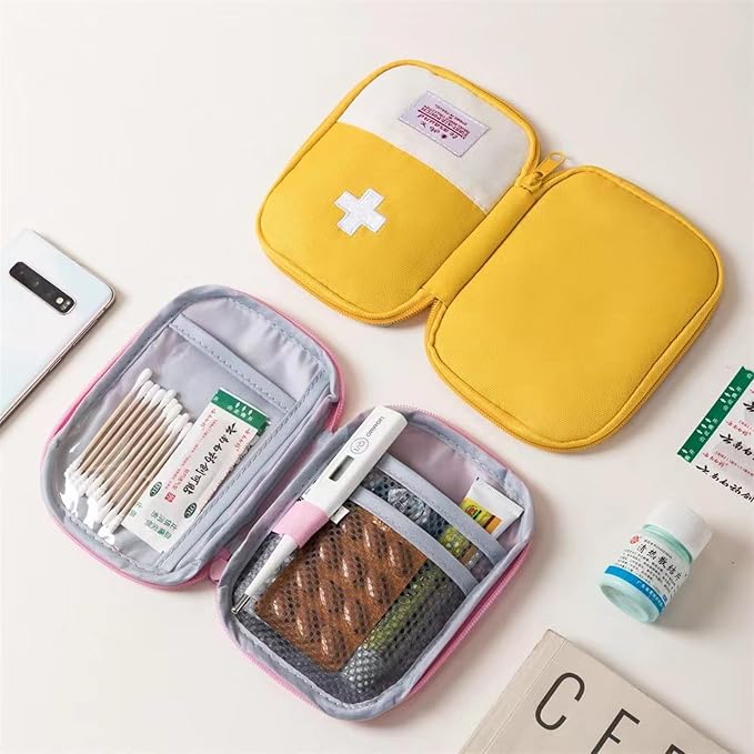 Red First Aid Bag Empty 1st Aid Bag Section Dividers Medical Travel Case Emergency First Responder Storage Compact Medicine Bag for Car Home Office Kitchen Sport Outdoors (Yellow)