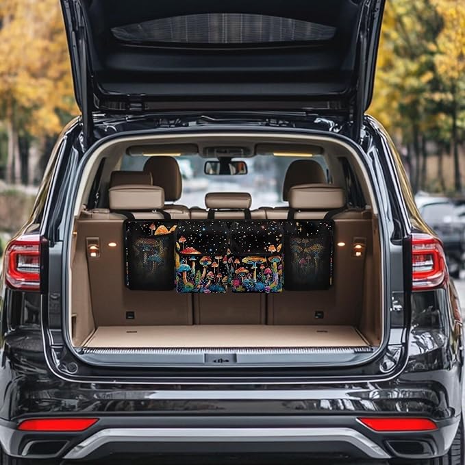 Mushroom Design Hanging Car Trunk Organizer Collapsible Car Back Seat Storage Bag Auto Cargo Bags with 4 Large Pockets Universal Automotive Interior Accessories