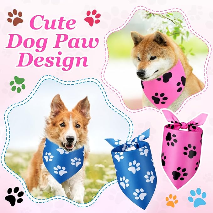 Abbylike 50 Pcs Paw Print Dog Bandanas Bulk, National Dog Day Paw & Bone