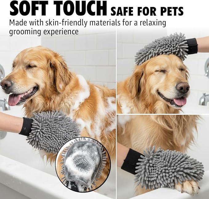 Muddy Mat® Dog Washing Gloves – Dual-Sided Pet Grooming Mitt with TPR Brush & Chenille Microfiber – Dog Wash Mitt for Bathing, Drying & Dirt Removal – Pet Bath Gloves for All Coat Types