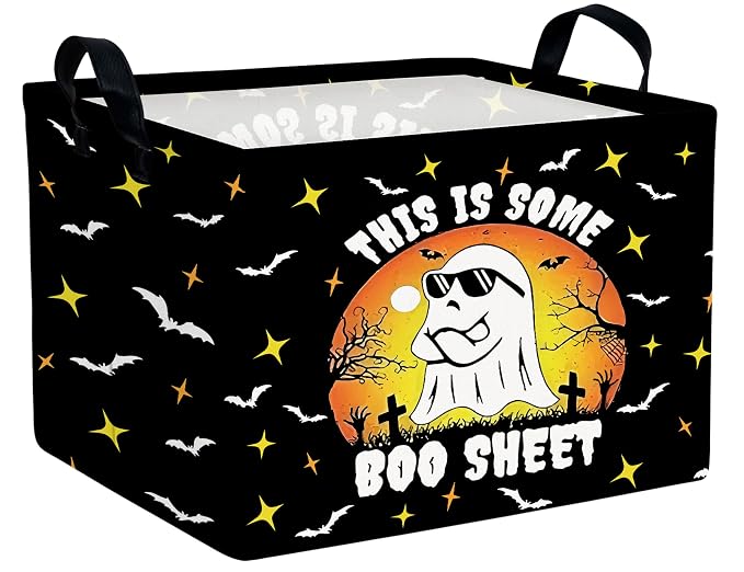 Large Halloween Themed Candy Gift Boo Basket for Kids Baby Personalized Adults Storage Bin Fall Decor(Sunglasses Spooky)