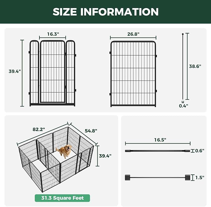 FXW Homeplus Indoor Dog Playpen with Divider Connectors, 40" H, 12 Panels | Calm Indoor Play Area, Two-Zone Layout, For Medium & Large Dogs, Patented