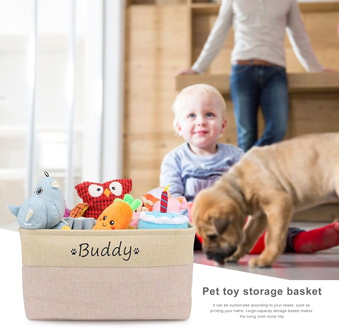 Personalized Dog Toy Storage Basket Bin Collapsible Customized Pet's Name Storage Box Organizer for for Dog Toys, Clothing, Apparel & Accessories (Pink, M)