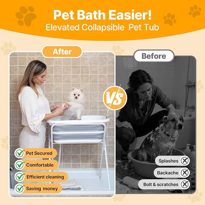 Beberoad 2 in 1 Dog Bath Tub Dog Washing Station for Bathing and Grooming, Elevated Collapsible Foldable Portable Shower Bathtub for Small Dogs Cats Pet, Indoor and Outdoor