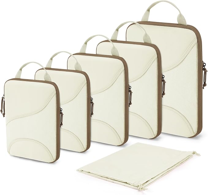 Bagsmart Compression Packing Cubes, Travel Bag Cruise Ship Essentials | Lightweight, Compressible Suitcase Organizer Set fit Standard Carry-On & Checked Luggage, 6 Set, 14 Set Washable Packing Bags