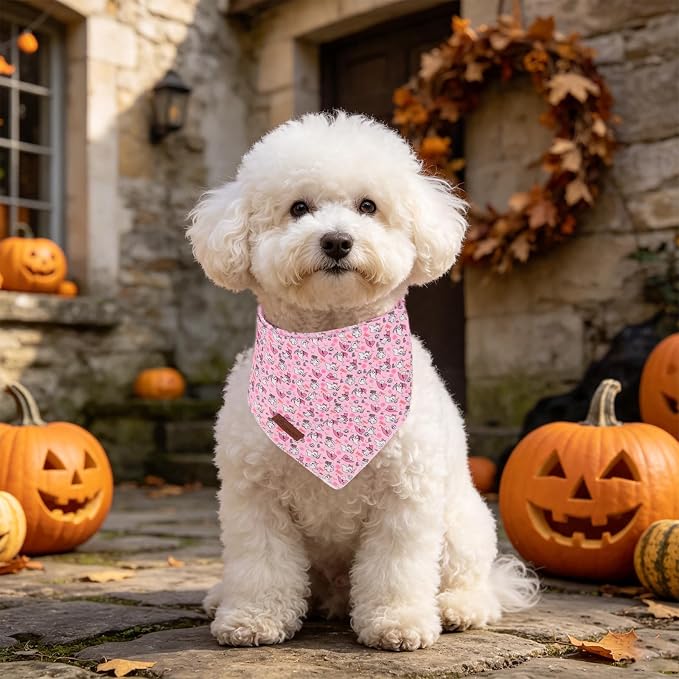 Halloween Dog Collar-Pink Ghost Dog Bandana- Cute Ghost Dog Bandanas Adjustable Dogs Collar for Small Medium Large Dogs