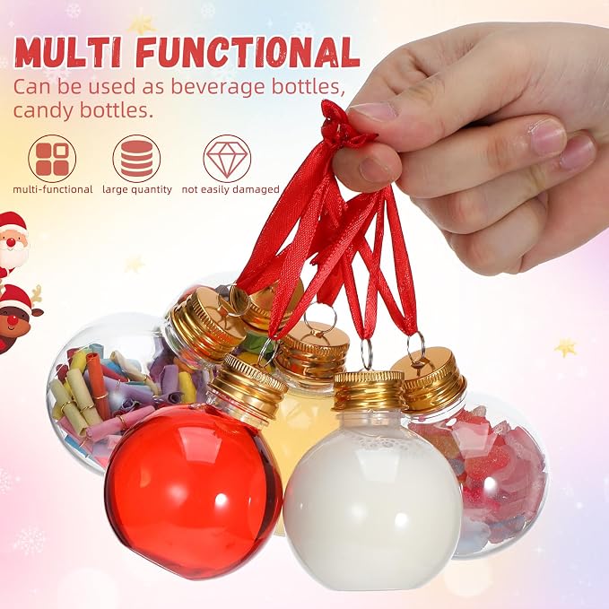 10pcs Christmas Bulb-shaped Juice Bottles with Leak-proof Protective Lid Covers, round Pet Plastic Party Juice Bottles for Holiday Decoration and Gift Packaging