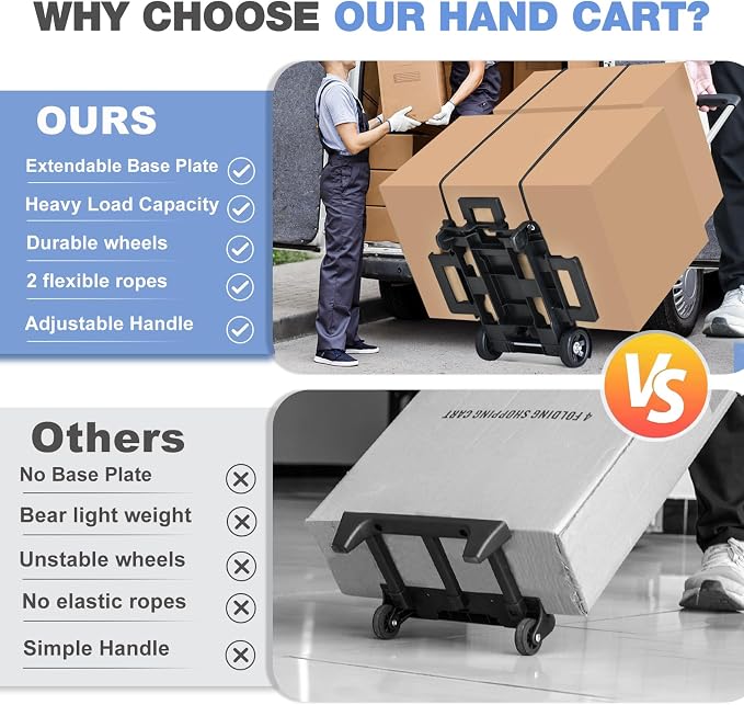 Folding Hand Truck Aluminum Trolley,Small Dolly, Foldable Hand Cart, | Folding Hand Cart, 2 Wheel Luggage Dolly,Expandable Large Chassis Foldable into Backpack Trolley