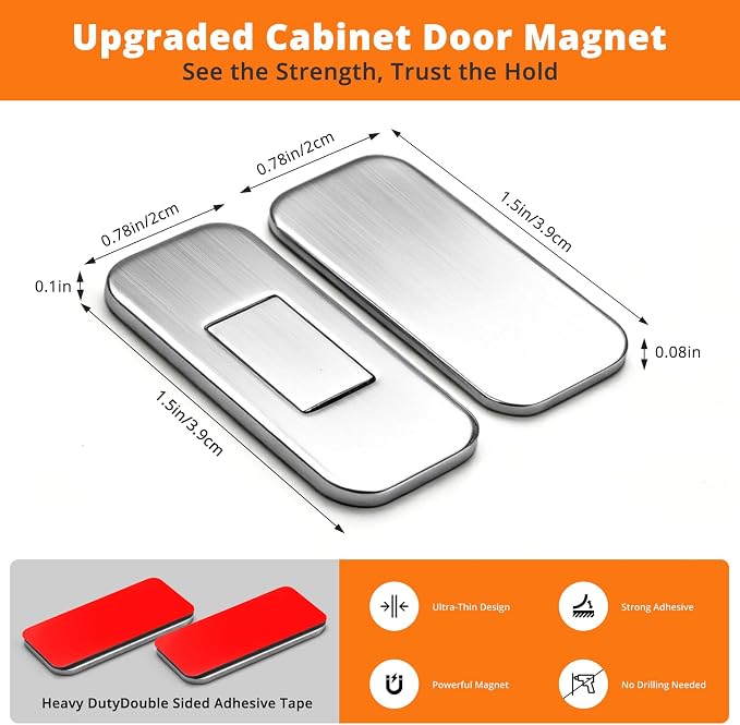 Cabinet Magnets for Closure 12 Pack Magnetic Cabinet Door Catch with 24 Strong Adhesive Strips Secure Hold ToolFree ResidueFree Ultra Thin Quiet Close No Slamming RV Boat Pet Resistant KidSafe